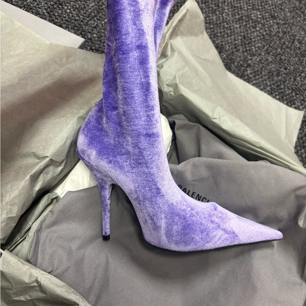 Balenciaga Women's Purple Velvet Sock Knife Boots